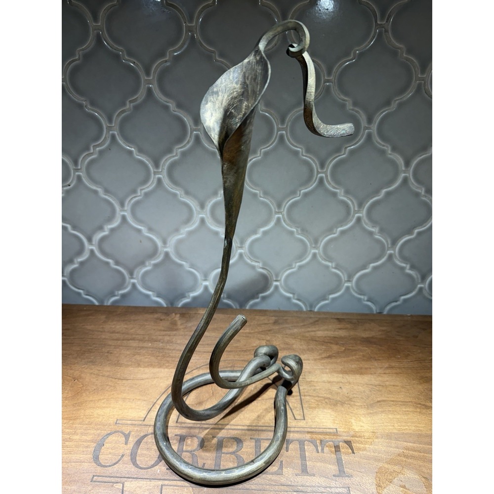 jack brubaker Wrought Iron Canna Lilly Candle Holder Art Folk Art Metal Art